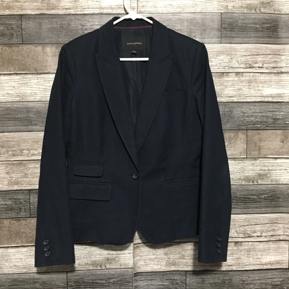 Banana Republic Blazer Women’s 8 Navy Blue One Button Cotton Spandex - Picture 4 of 10